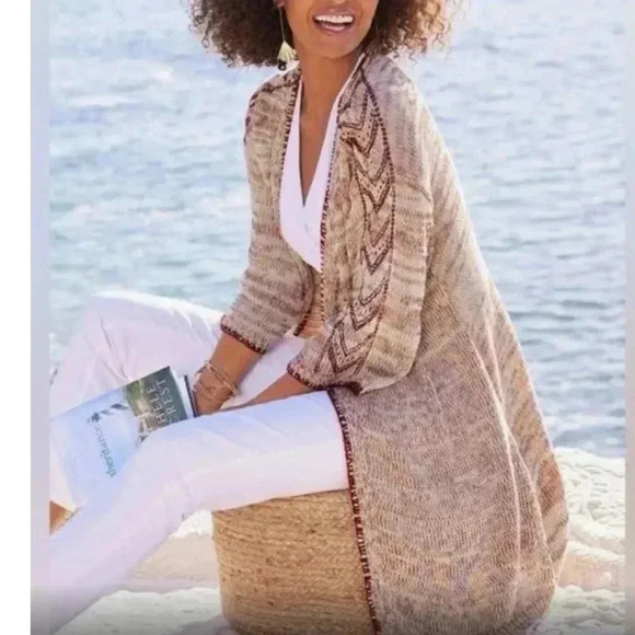 NWT Soft Surroundings  Ochoa Multi Colored Open Bohemian Knit Cardigan 1X $120 - Picture 1 of 12